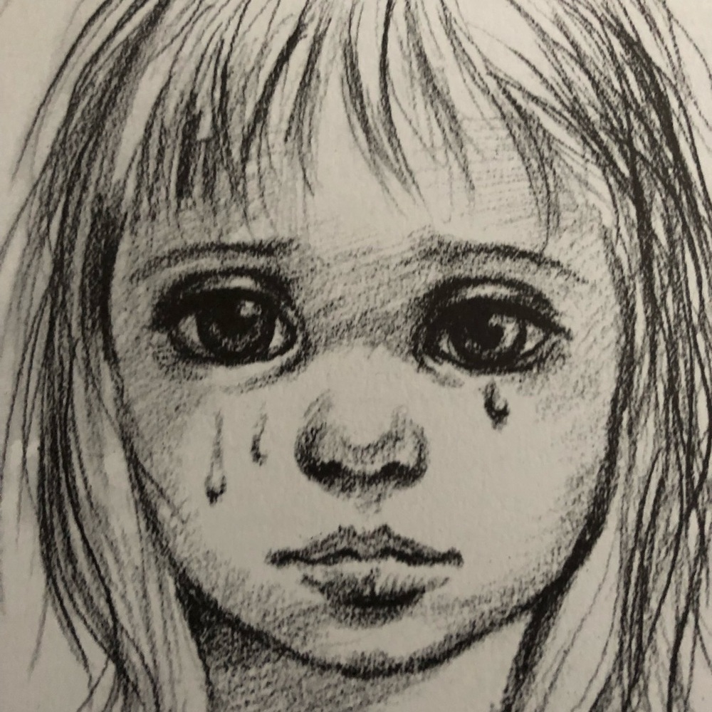 Walter Margaret Keane Print Big Eyes TEARS 1960’s Midcentury Pop Art Sketch